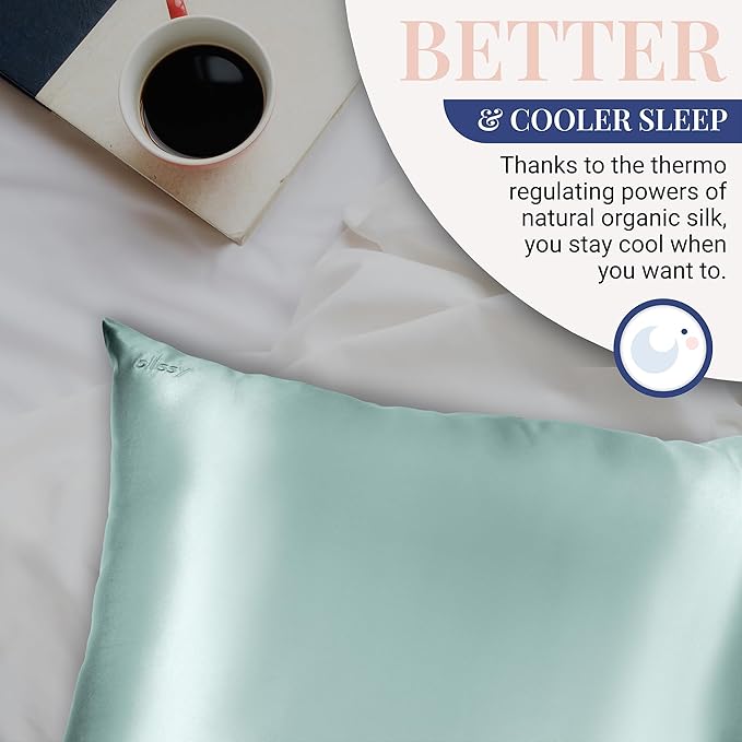 Blissy Silk Pillowcase - 100% Pure Mulberry Silk - 22 Momme 6A High-Grade Fibers - Silk Pillow Cover for Hair & Skin - Regular, Queen & King (Mint, Standard)