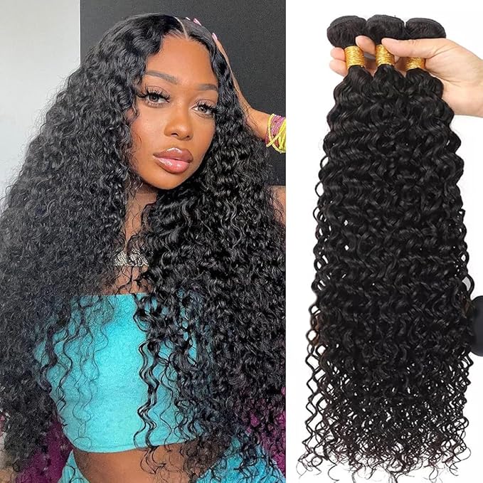 Human Hair Bundles Water Wave(22 24 26 Inch)100% Unprocessed Virgin Human Hair 3 Bundles Brazilian Hair Weft Wet and Wavy Hair for Black Women Natural Color