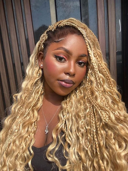 Wassai Boho Crochet Box Braids, 18 Inch 7 Packs, P27/613, Pre-Looped, Curly Ends, Easy Install, Tangle Free, Lightweight, Suitable for Women & Kids