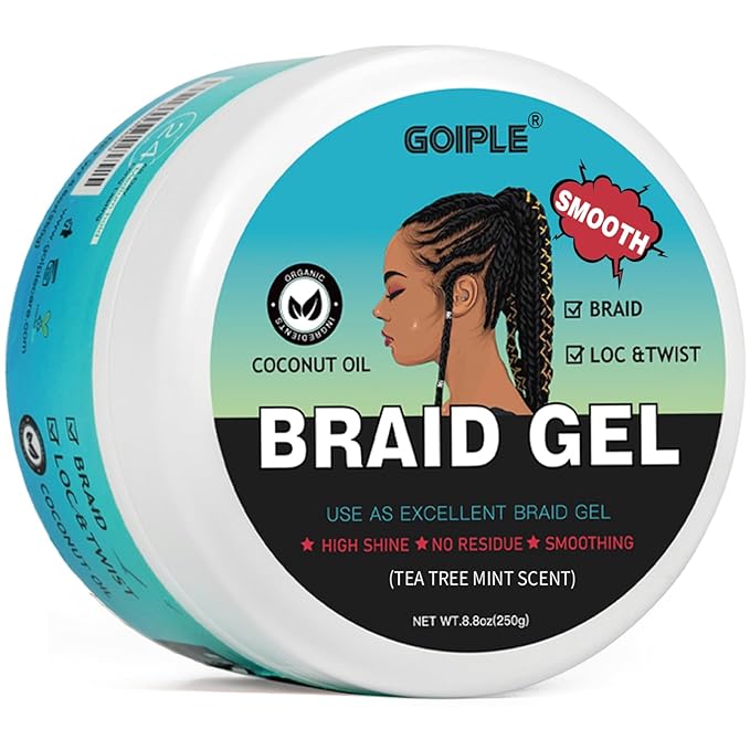 Braid & Loc Gel Good for Twist, Locs, Braids, Edge No Flake Extra Hold High Shine Braiding Gel & Edge Control Long Lasting for Locks, Cornrows Smooths & Tames Frizz 8.8oz (Tea Tree)