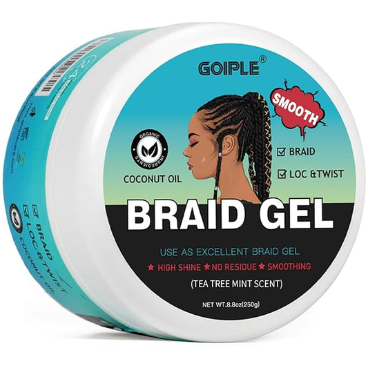 Braid & Loc Gel Good for Twist, Locs, Braids, Edge No Flake Extra Hold High Shine Braiding Gel & Edge Control Long Lasting for Locks, Cornrows Smooths & Tames Frizz 8.8oz (Tea Tree)
