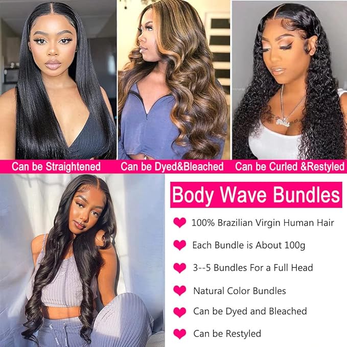 12A Human Hair Bundles Body Wave 3 Bundles 16 18 20 Inch Weave 100% Unprocessed Brazilian Human Hair Bundles（16 18 20）