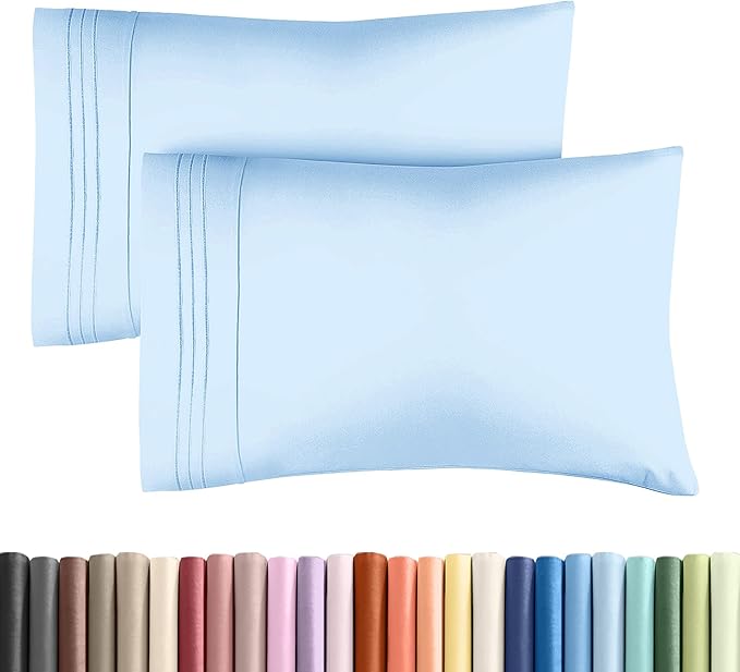 King Pillow Cases Set of 2 - Ultra Soft Hotel Quality Pillowcase Covers - Comfy, Cozy & Wrinkle Free - Shrinkage, Stain & Fade Resistant - Machine Washable Pillow Protectors - 2 Piece Set - Light Blue