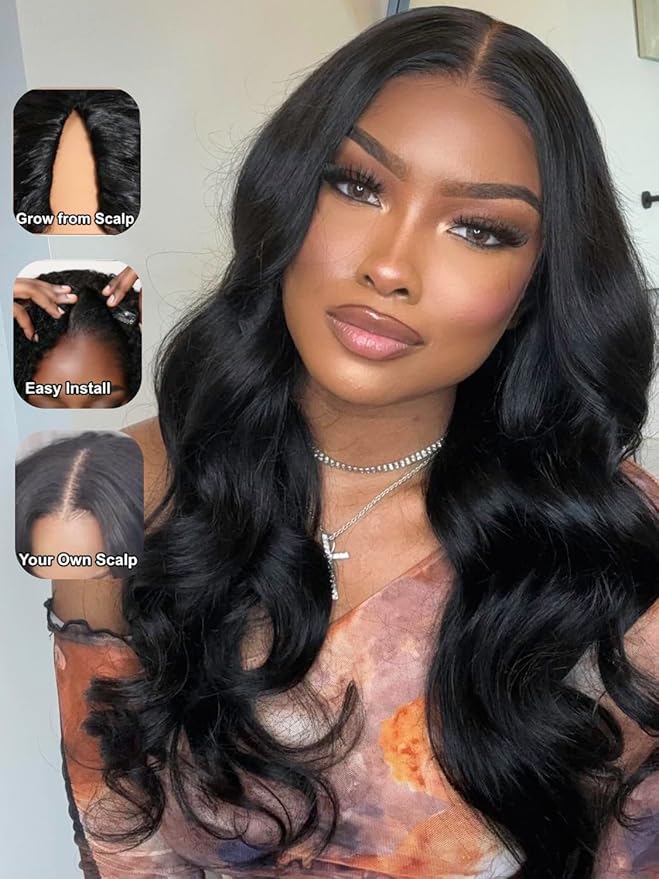 Julia Hair EasiContour V Part Wigs Human Hair Body Wave Glueless Wig No Leave Out No Gel Clip in Vpart Upgrade U Part Human Hair Wigs Beginner Friendly Natural Vpart Wig 16 Inch