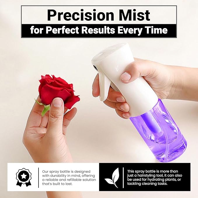 Continuous Mist Spray Bottle – Ultra Fine Mist for Hair Styling, Salon Use, and Versatile Applications – Ideal for Plants, Cleaning, and Travel – 5 oz Purple Octagon Shape Empty Bottle