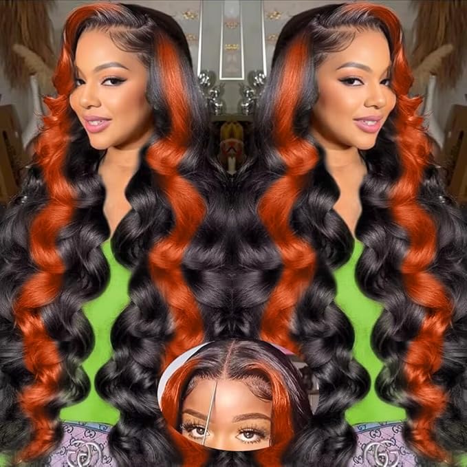 200% Density Wear And Go 9x6 Glueless Wigs Human Hair Pre Plucked Pre Cut For Beginners Ginger Body Wave Lace Front Wigs Human Hair For Black Women HD Lace Closure Colored Glueless Wig(24 INCH)