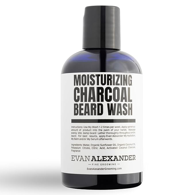 Evan Alexander Fine Grooming MY Wash Beard Shampoo | Removes Product Buildup, Cleanses, Moisturizes, and Hydrates | with Charcoal, Coconut & Sunflower Oil | 4Oz