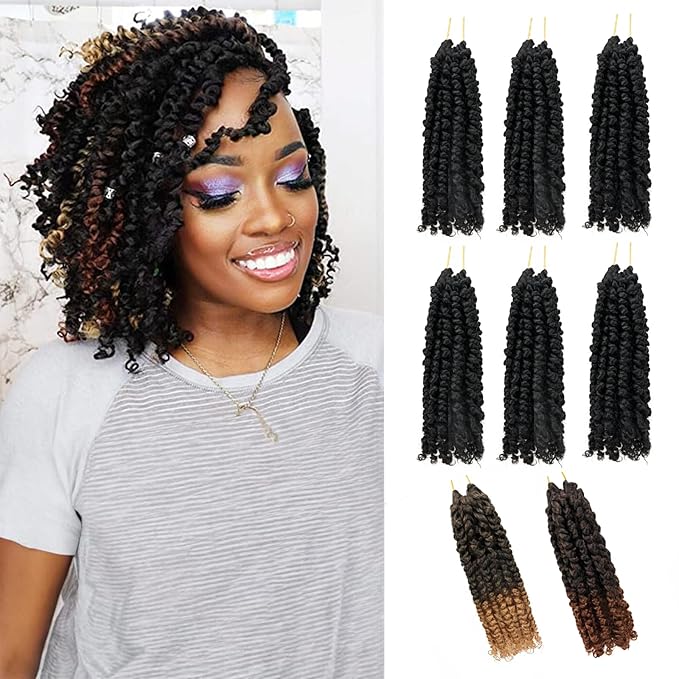 8 Inches 8 Packs Passion Twist Crochet Hair-Mixed Color Combo Pack,Pre-twisted Pre Looped Spring Twist Crochet Hair Extensions For Black Women Braided by Bohemian Curl(8"-8 Packs,1B+T27+T30)