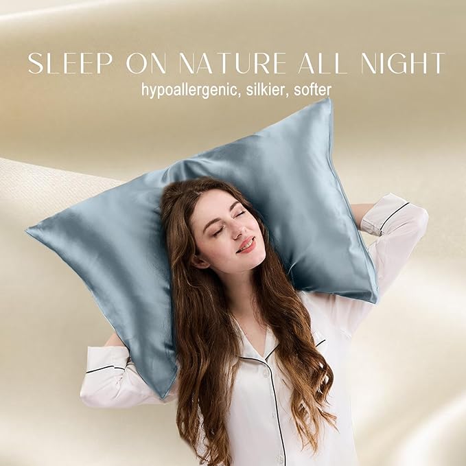 ZIMASILK 100% Pure Mulberry Silk Pillowcase for Hair and Skin Health,Soft and Smooth,Both Sides Premium Grade 6A Silk,600 Thread Count,with Hidden Zipper,1pc (King 20''x36'',Dusty Blue)