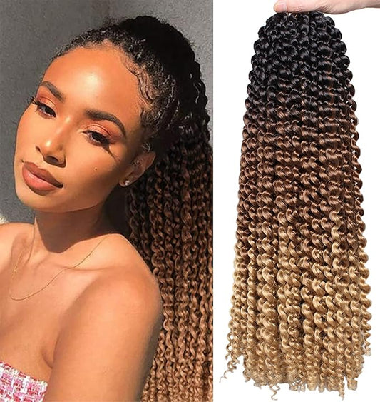 Leeven 18 Inch 3 Tones Water Wave Crochet Braids Hair for Butterfly Locs Passion Twist Crochet Hair Ombre Brown Passion Twists Braiding Hair 7 Packs Bohemian Braids Hair for Women 53#
