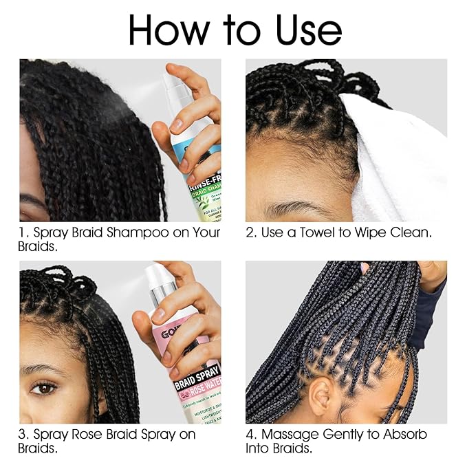 Braid Spray Rose Mint for Dreads, Dreadlocks, Locks - Rose Water Braid Spray No-Water Braid Shampoo for Locs, Twists, Weaves - Rinse-Free Dreadlock Shampoo for Build-Up, Odor, Itch & Flakes 2PCS