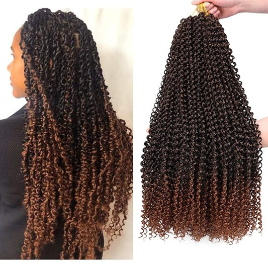 Dorsanee Ombre Brown Passion Twist Hair 22 Inch 7 Packs Water Wave Crochet Hair Long Bohemian Curly Braiding Hair for Butterfly Locs, Faux Locs, Boho Style Spring Twist Crochet Braids (T30#)