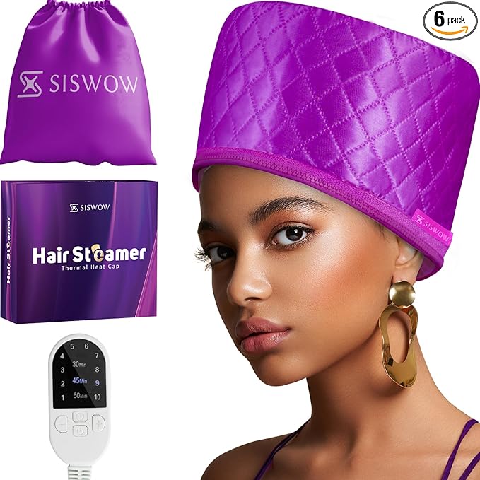 Hair Steamer for Deep Conditioning w/10-level Heats Up Quickly, Heating Cap for Deep Conditioner - Thermal Steam Cap for Black Hair, Great for Hair Treatment (Purple)