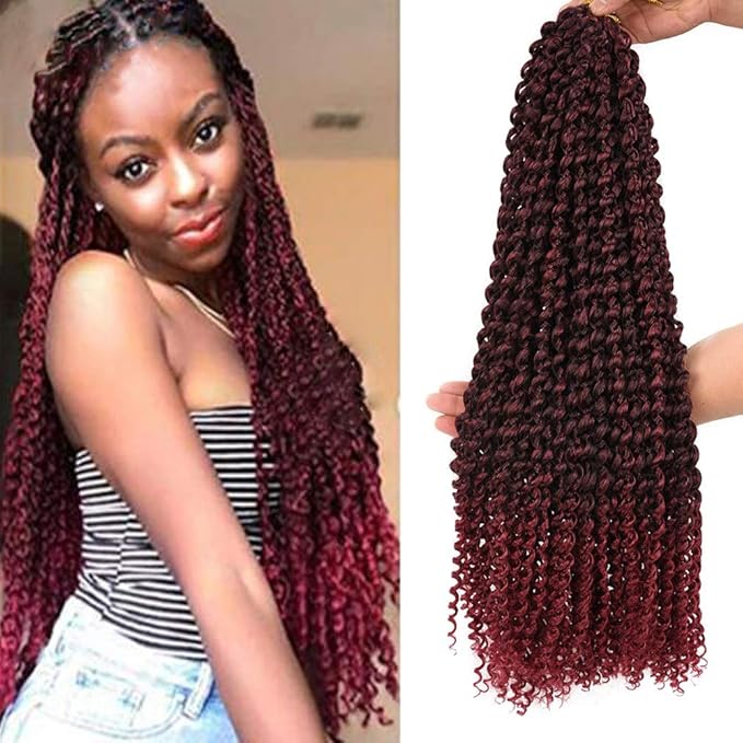 6 packs Passion Twist Crochet Hair Bohemian Curly Braids Water Wave Hair for Braiding Hair 22 Strands/pack Synthetic Fiber Hair Extensions (22 Inch (Pack of 6), Tbug)