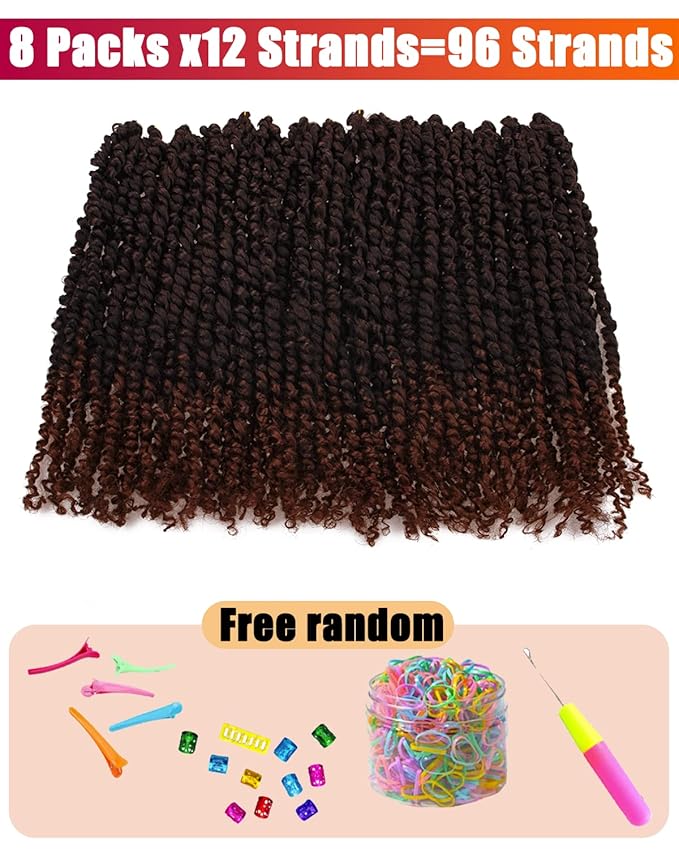 12 Inches 8 Packs Passion Twist Crochet Hair-Pre-twisted Passion Twists,Pre-Looped Crochet Braids Made Of Bohemian Hair Synthetic Braiding Hair Extensions (12 Inch(Pack of 8), T30)