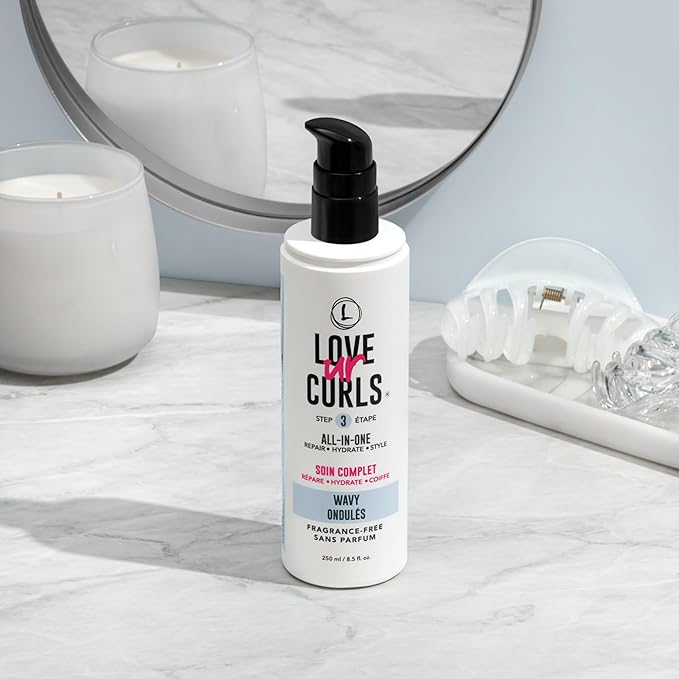 Love Ur Curls Fragrance Free All in One Curl Cream Styler for Wavy Textured Hair, Repair, Define, Hydrate & Style with Shea Butter, 250mL