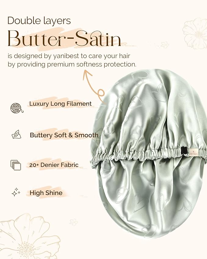 YANIBEST Silk Bonnet Satin Bonnet for Sleeping Women Men, Adjustable Double Layer Hair Bonnet for Curly Braids Reduce Frizz