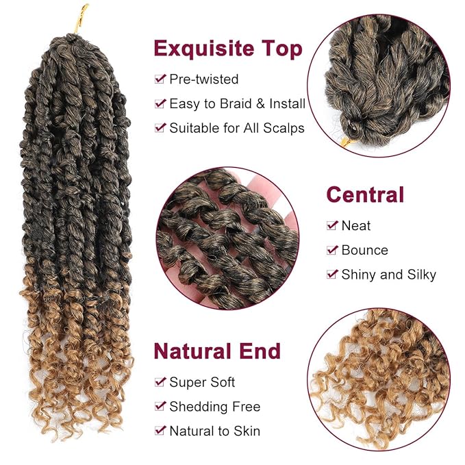 NAYOO Passion Twist Hair - 8 Packs 16 Inch Passion Twist Crochet Hair For Women, Crochet Pretwisted Curly Hair Passion Twists Synthetic Braiding Hair Extensions (16 Inch 8 Packs, T27)