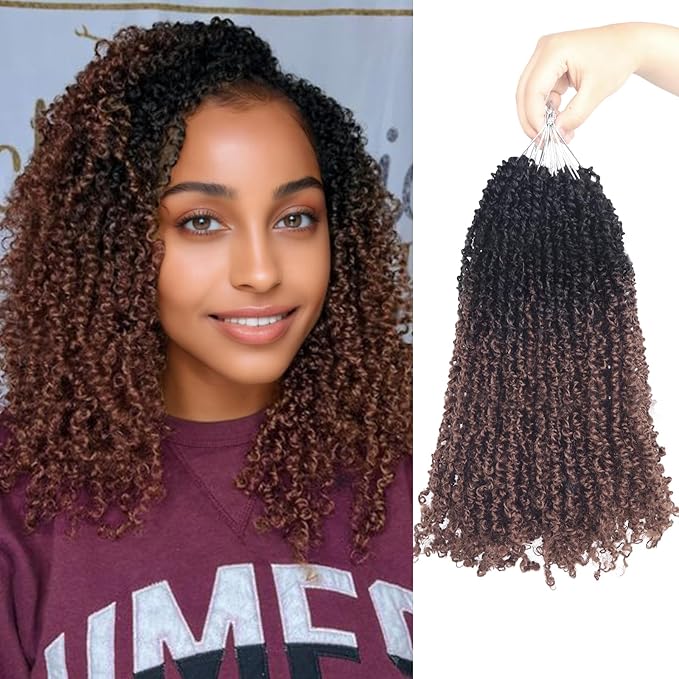 Yanky Twist Crochet Hair, PILLUGER Yaki Twists Hair Micro Spring Twist Braids,9 Packs Pre-looped passion Twist Brown Senegalese With Curls Crochet Synthetic Hair Extensions(OT30)