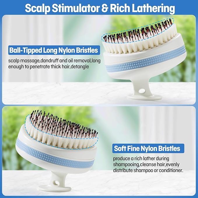 Scalp Massager with Double-Layer Bristles,Anti-Slip Rich-Lathering Hair Washing Shampoo Brush,Curved Scalp Scrubber with Better Head Fit for Dandruff Removal,Scalp Stimulator for Wet&Dry Use.