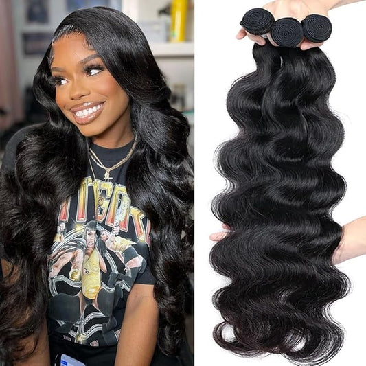 12A Body Wave Bundles Human Hair(26 28 30 Inch)100% Unprocessed Brazilian Virgin Human Hair Body Wave 3 Bundles Hair Extension Full Density for Black Women Natural Color