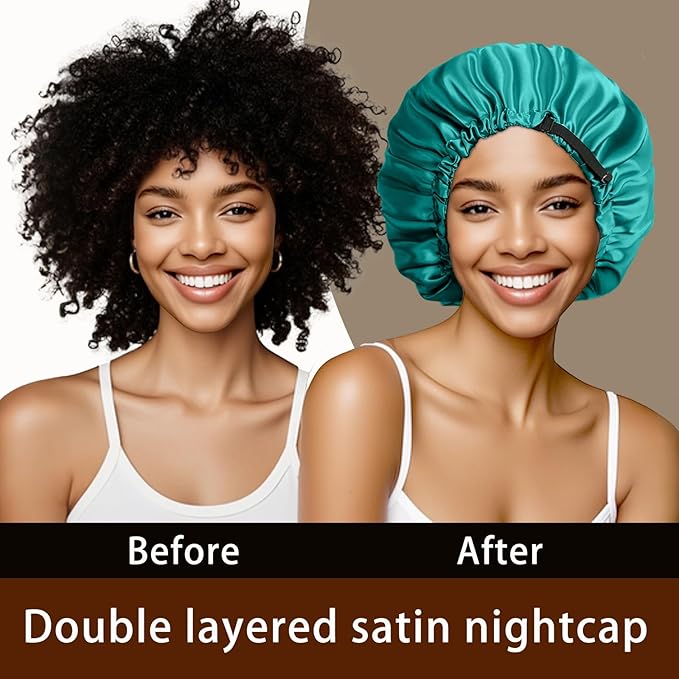 Silk Bonnet for Sleeping Women,Adjustable Satin Bonnet for Women Curly Natural Hair,Double Layer Anti Frizz Soft Sleep Cap.