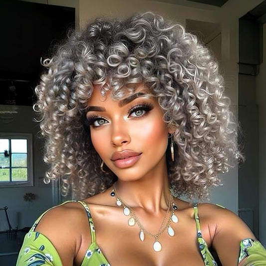 2X Ringlet Wand Curl Jamaican Bounce 3 Packs Silver Grey 8 inch Synthetic Crochet Hair Extensions Short Crochet Braiding Hair 20 Roots (#Ombre Silver Gray)