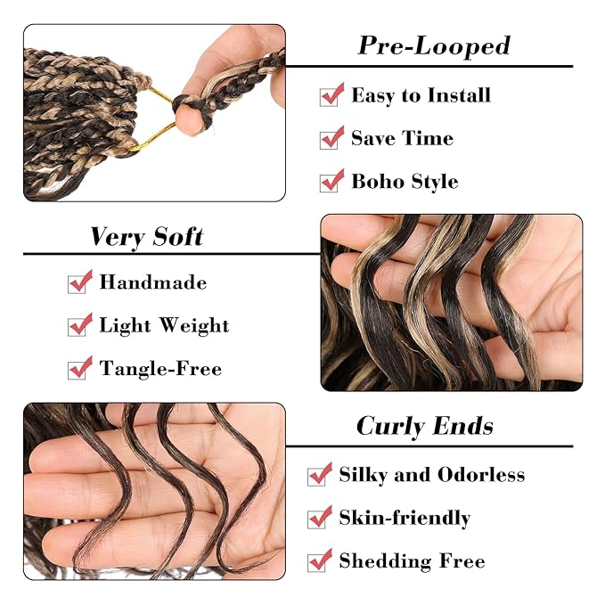 Leeven 10 Inch 8 Packs Short Curly Crochet Hair Pre Looped Boho Ocean Wave Crochet Hair Chocolate Brown Mix Honey Blonde Ocean Braids Pre Twisted Synthetic Deep Wavy Crochet Hair for Women