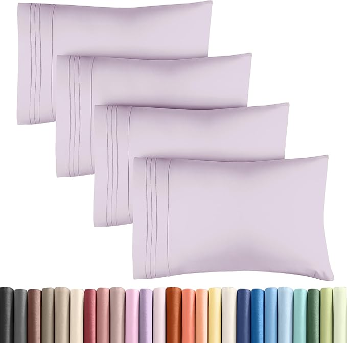Queen Pillow Cases Set of 4 - Ultra Soft Hotel Quality Pillowcase Covers - Comfy, Cozy & Wrinkle Free - Shrinkage and Fade Resistant - Machine Washable Pillow Protectors - 4 Piece Set - Light Lavender