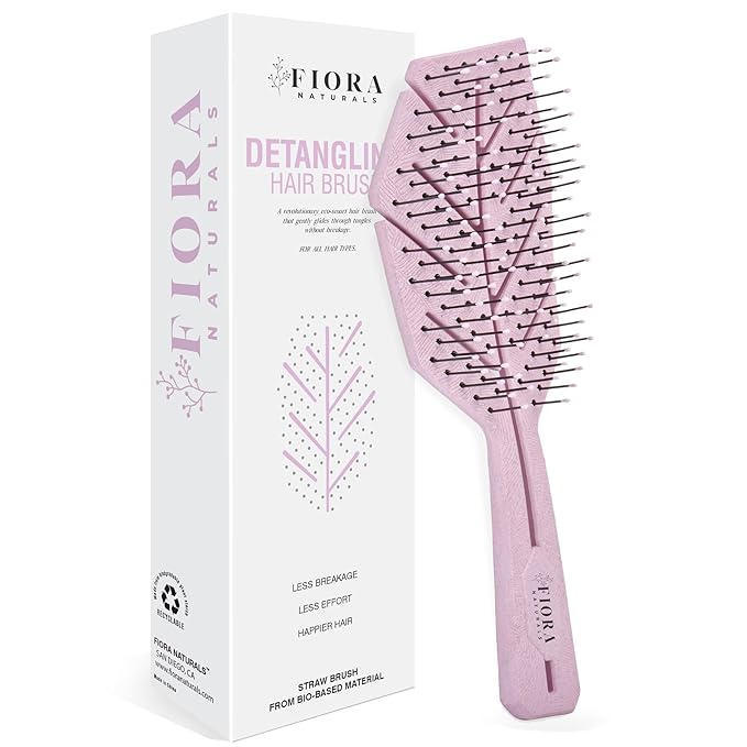 Fiora Naturals Hair Detangling Brush for Women - Detangler Hair Brush w/Flexible Soft Bristles- Gently Glides Through Tangles - Curly, Fine, Dry and Shower Wet HairBrush, cepillo para cabello - Pink