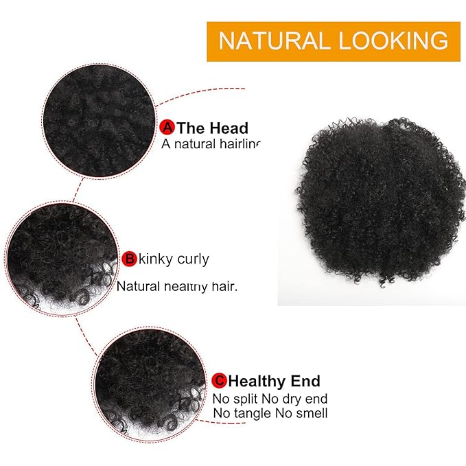Afro Puff kinky curly Drawstring Ponytail Extension for Black Women Synthetic Short Afro Kinkys Curly Afro Bun Extension Hairpieces Updo Hair Extensions with Two Clips(2#)