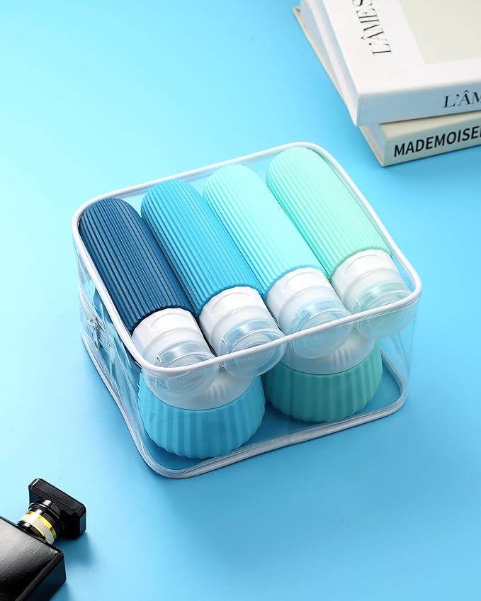 Travel Bottles for Toiletries 8 Pack, TSA Approved 3 oz Travel Containers with Clear Bag, Leak Proof Silicone Squeezable Essentials Jars