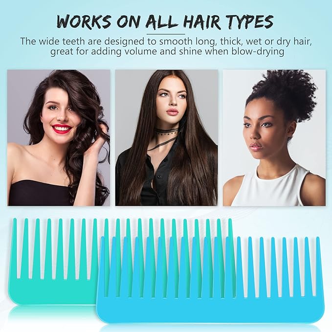 Patelai Wide Tooth Comb Large Hair Detangling Comb for Curly, Wet Dry Hair, No Handle Detangler Accessories(Blue, Mint)