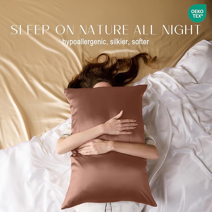 ZIMASILK 100% Pure Mulberry Silk Pillowcase for Hair and Skin Health,Soft and Smooth,Both Sides Premium Grade 6A Silk,600 Thread Count,with Hidden Zipper,1pc (Queen 20''x30'',Mocha)