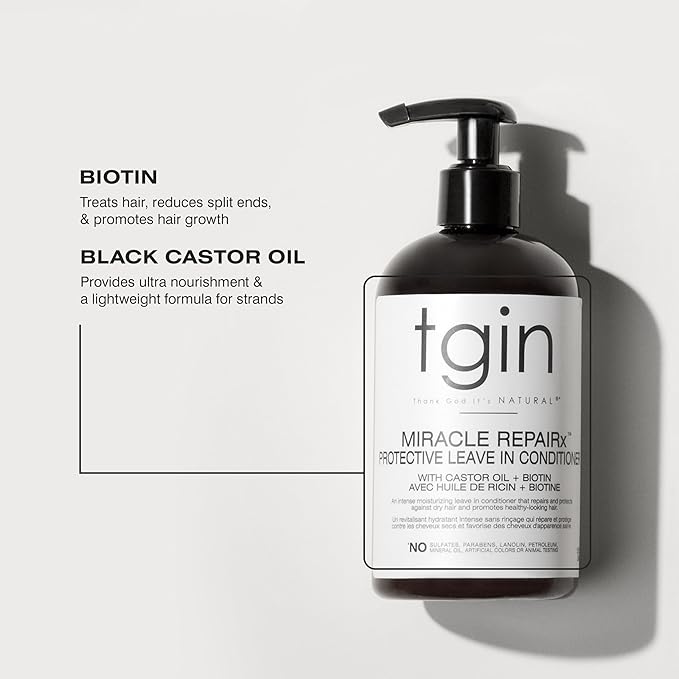 Thank God It's Natural tgin Miracle RepaiRx Protective Leave In Conditioner for Curly, Coily, Wavy Hair includes Biotin, Black Castor Oil, Repairs, Restores Damaged, Color-Treated Hair, 13 oz