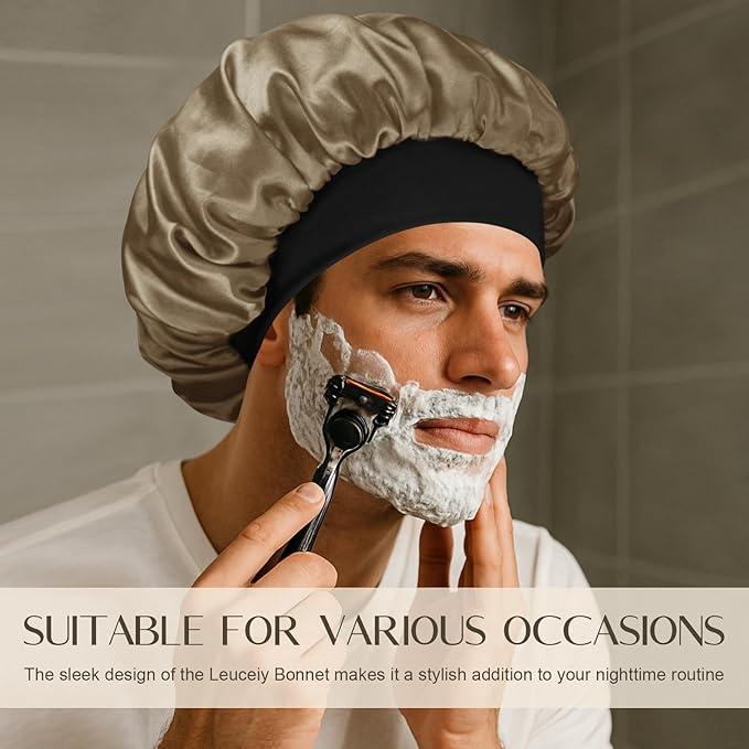 Satin Silk Bonnet for Men & Women, Double Layer Silk Sleep Bonnets, Soft Satin Lined Bonnet for Curly & Natural Hair