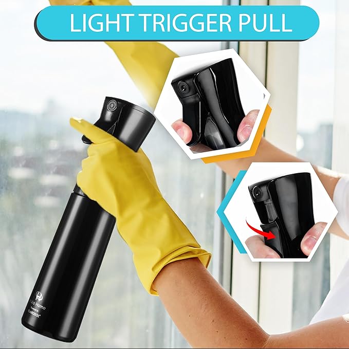 Hula Home Spray Bottle for Hair (10.1oz/300ml) - Powered by Flairosol® Spray Technology - Continuous Ultra Fine Mist Sprayer – For Hairstyling, Cleaning, Salons, Plants, Essential Oil & More - Black