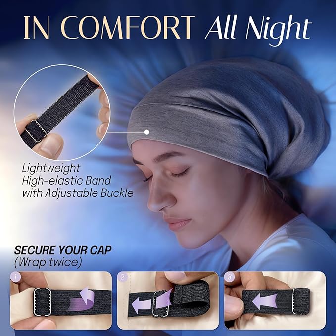 OLESILK Silk Bonnet for Long Hair: 100% Mulberry Silk for Sleeping Women&Men, Extra Large Loc Cap for Braids, Adjustable