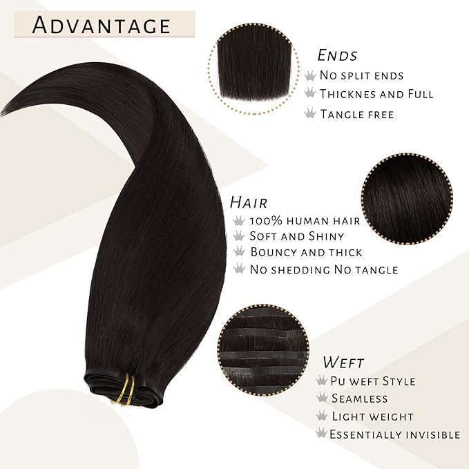 Caliee 20Inch Dark Brown Clip in Hair Extensions - 7pcs Real Hair Clip in Extensions - Invisible PU Weft - 110G Thick Full Head - Natural Hair - No Tangling No Shedding