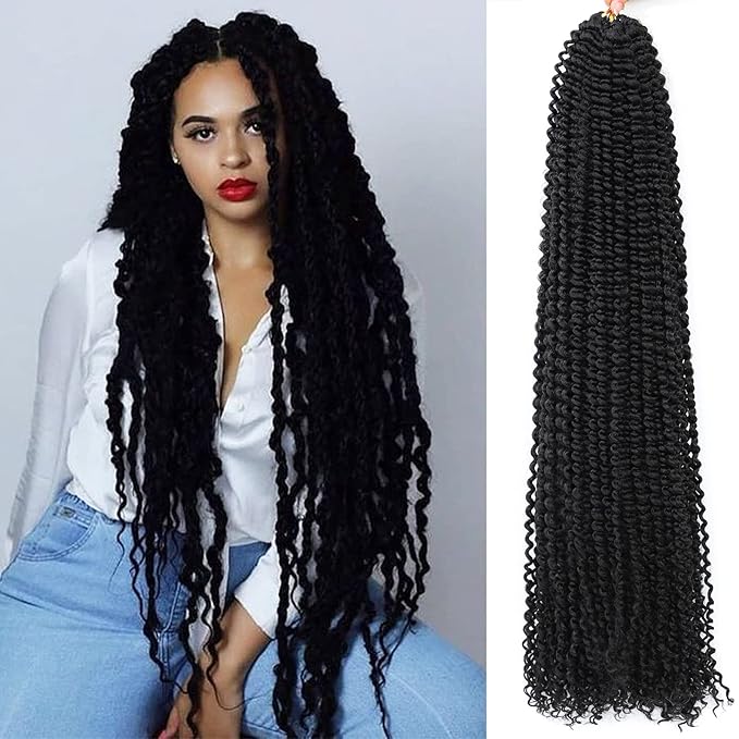 Passion Twist Hair 34 Inch 8 Packs Long Passion Twist Crochet Hair For Women Water Wave Braiding Hair Bohemian Spring Twist Hair Synthetic Hair Extension (34 Inch (Pack of 8), 1B#)