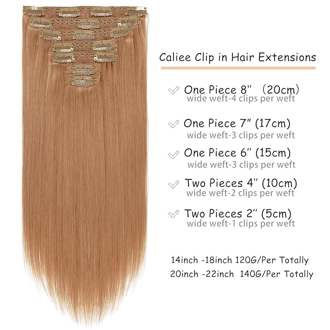 Caliee 16Inch Remy Hair Extensions Clip in Human Hair Soft Silky Straight Hair Extensions Clip ins Color 30 Auburn Brown Human Hair Clip in Extensions Invisible Double Weft Lace Clip ins 120G 7PCS