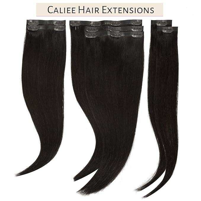 Caliee Seamless Clip in Hair Extensions 16Inch 110G Color 1B Natural Black Real Hair Extensions Clip in Human Hair 7Pcs Invisible Ultra Thin PU Skin Weft Long Natural Hair Clip in Extensions