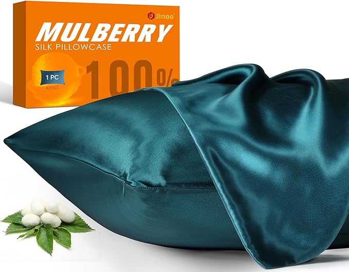 100% Mulberry Silk Pillowcase for Hair and Skin, 22 Momme Pure Natural Silk Pillow Case Both Sided with Zipper, Pillow Cover for Women Mom Men (Fog Blue, King 20''×36'', 1 Pack)