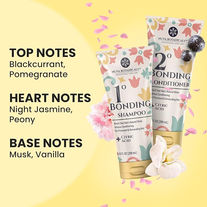 Nuva Botanicals Bond Repair Hair Treatment for Dry Damaged Hair - Intense Conditioning Shampoo and Conditioner Set Hair Bonding Treatment with Salicylic Acid, Vitamin B5, Citric Acid(6.8 fl oz each)