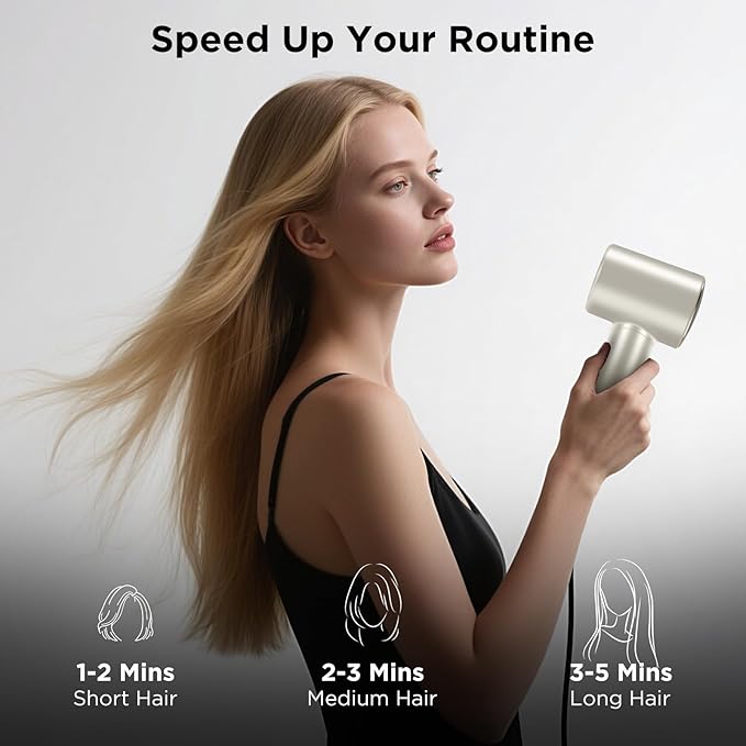 Hair Dryer, PARWIN PRO BEAUTY Fast Drying Blow Dryer with Diffuser, 110,000 RPM High Speed Hair Dryer with Display, 200 Million Negative Ions for Frizz Smoothing, 2 Speeds & 3 Temps, Champagne Silver