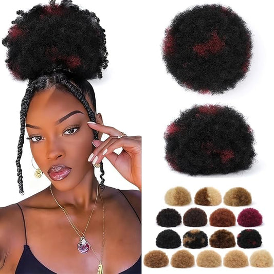 Afro Puff Drawstring Ponytail Extension #H1-99J Black mix Wine Red 4c Human Hair Durable Natural Soft and Smooth Hair Extensions Clip On Ponytail Bun
