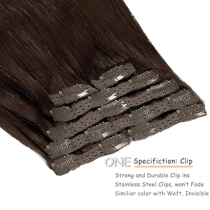 Caliee Clip in Hair Extensions Real Human Hair 14Inch Color 2A Light Dark Brown Double Weft Remy Hair Extensions Clip in Human Hair 7Pcs 120G Thick Long Soft Silky Straight