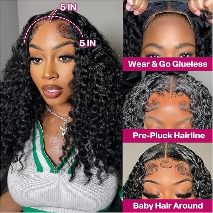 Curly Bob Wig Human Hair Deep Wave 200% Density 5x5 HD Lace Closure Wigs Human Hair Bob Wigs For Black Women Wear And Go Glueless Curly Wig Black Color 18 Inch