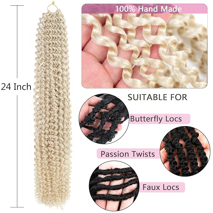 Blonde Passion Twist Hair 24 Inch 8 Packs Passion Twist Crochet Hair For Women Passion Twists Braiding Hair Long Bohemian Spring Twist Hair Crochet Braids Synthetic Hair Extension (24 Inch, 613#)