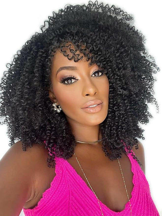 LADY MIRANDA Pure Color Afro kinky Curly Braiding Hair Extensions Jerry Curl Crochet Hair 3X Braid Hair Short Synthetic Hair Styles (Black)